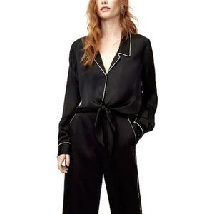 Wilfred Peaufiner Blouse, Black White Tie Front Satin-look Cropped Blouse, XXS